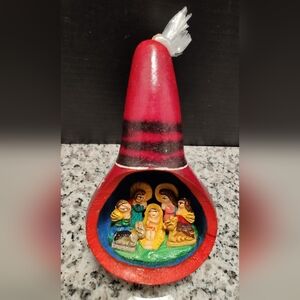 Handcrafted Red Nativity Scene Ornament